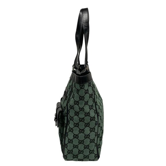 Auth GUCCI GG 272391 Green Black Jacquard Leather Tote Bag - Picture 4 of 16